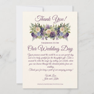 Watercolor Purple Flower-Wedding Thank You- Invitation