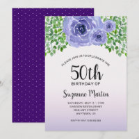 Watercolor Purple Flowers | 50th Birthday Party