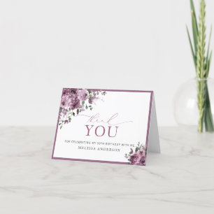 Watercolor Purple Flowers 90th Birthday Thank You Card