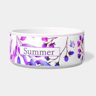 Watercolor purple flowers and cute butterflies