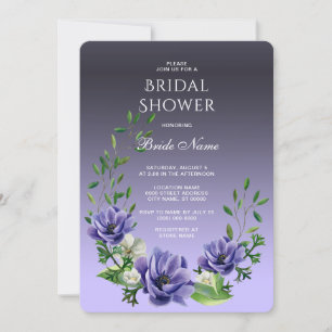Watercolor Purple Flowers Bridal Shower Invitation