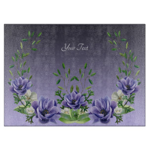 Watercolor Purple Flowers Cutting Board