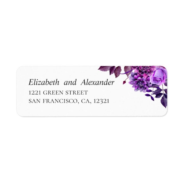 Watercolor purple flowers. Lilac wedding address (Front)