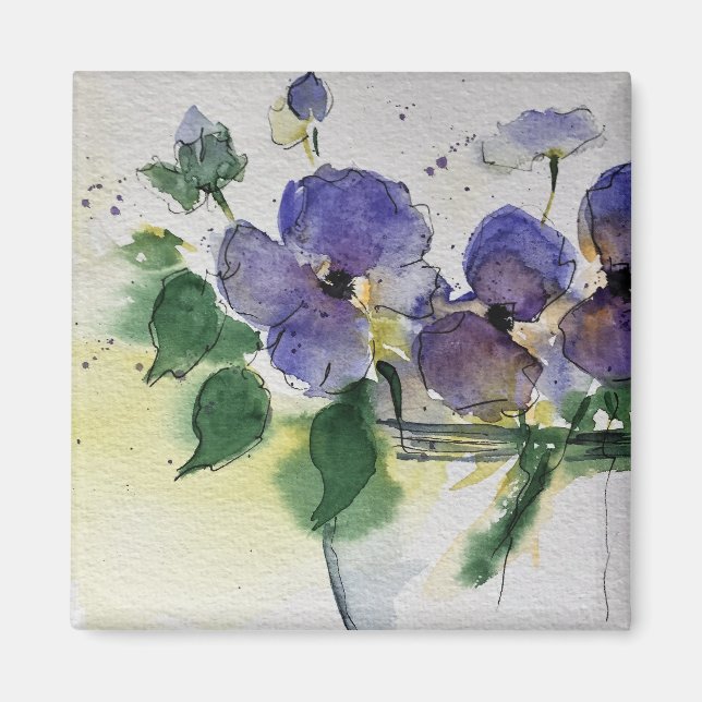 watercolor purple flowers magnet (Front)