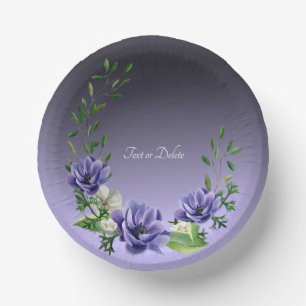 Watercolor Purple Flowers Paper Bowls Plate