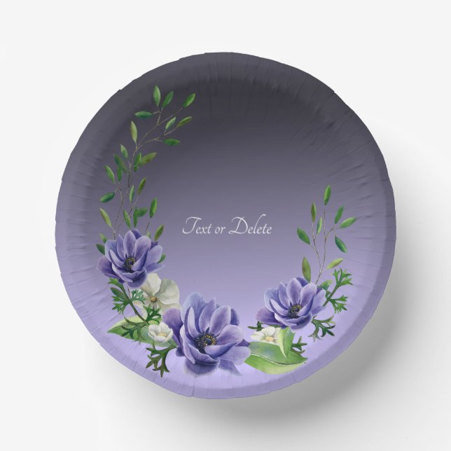 Watercolor Purple Flowers Paper Bowls Plate (Front)