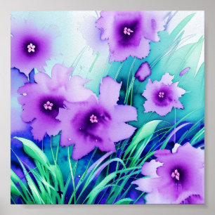 Watercolor purple flowers poster