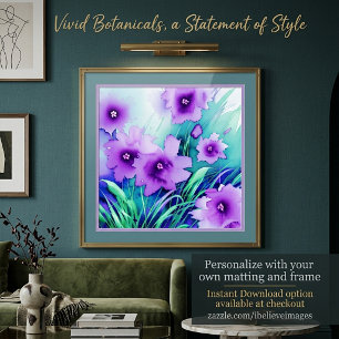 Watercolor purple flowers poster