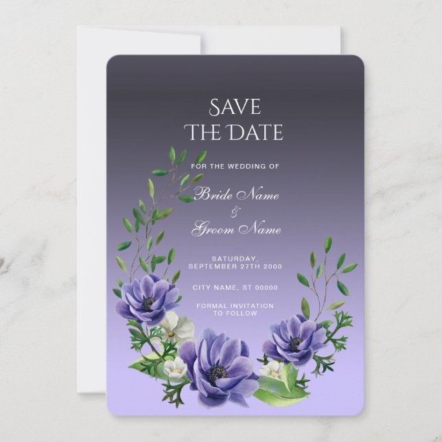 Watercolor Purple Flowers Save The Date (Front)