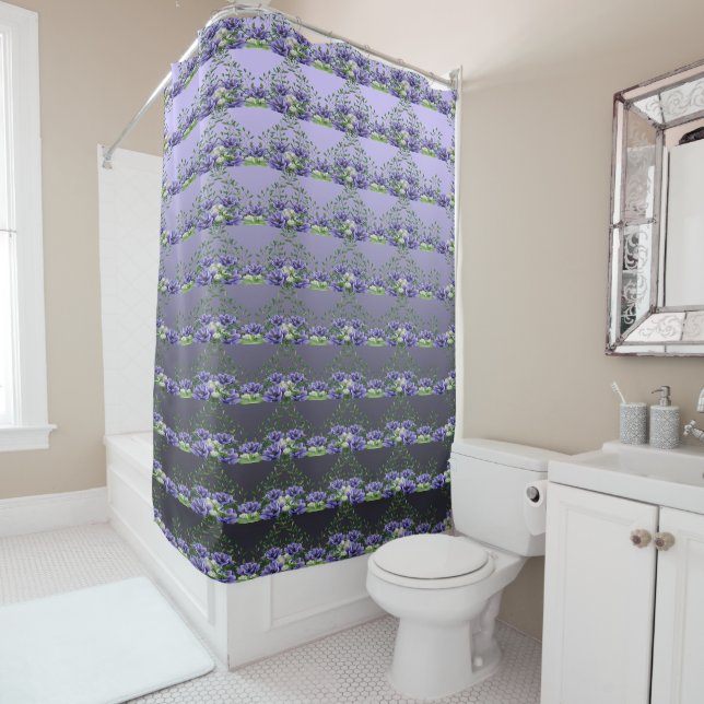 Watercolor Purple Flowers Shower Curtain (In Situ)