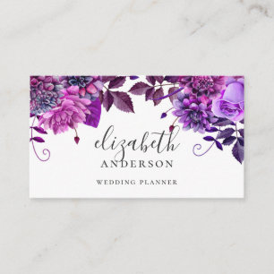 Watercolor purple flowers. Violet botanical floral Business Card