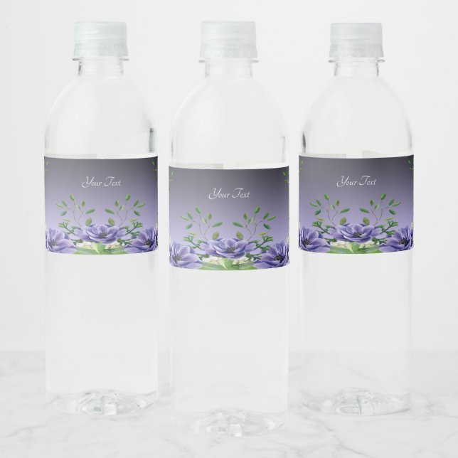 Watercolor Purple Flowers Water Bottle Label (Bottles)