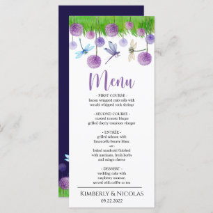 Watercolor Purple Flowers Wedding Dinner Menu