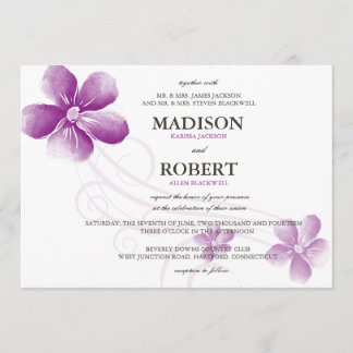 Watercolor Purple Flowers Wedding Invitations