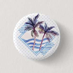 Watercolor Purple Geometric Palm Tree Pattern 3 Cm Round Badge