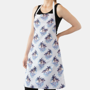 Watercolor Purple Geometric Palm Tree Pattern Apron