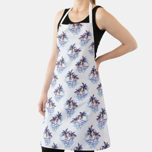 Watercolor Purple Geometric Palm Tree Pattern Apron (Insitu)