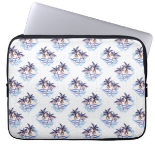 Watercolor Purple Geometric Palm Tree Pattern Laptop Sleeve