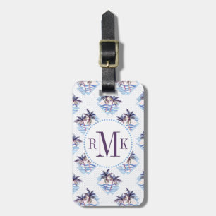 Watercolor Purple Geometric Palm Tree Pattern Luggage Tag