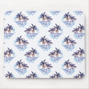Watercolor Purple Geometric Palm Tree Pattern Mouse Pad