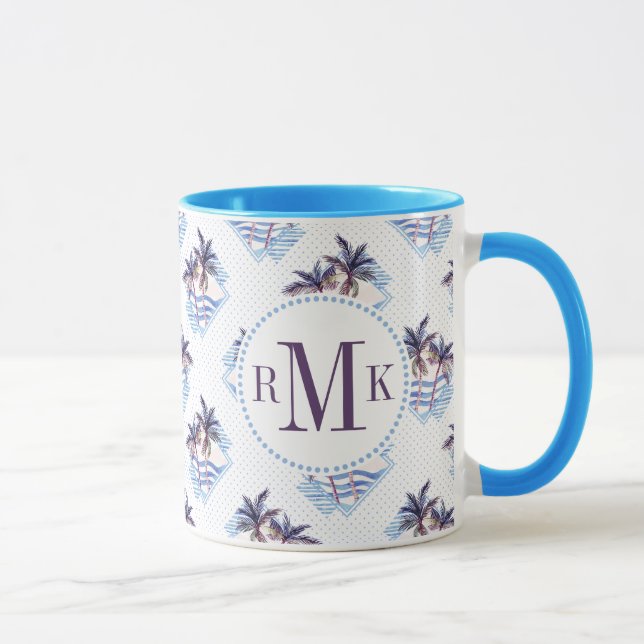 Watercolor Purple Geometric Palm Tree Pattern Mug (Right)