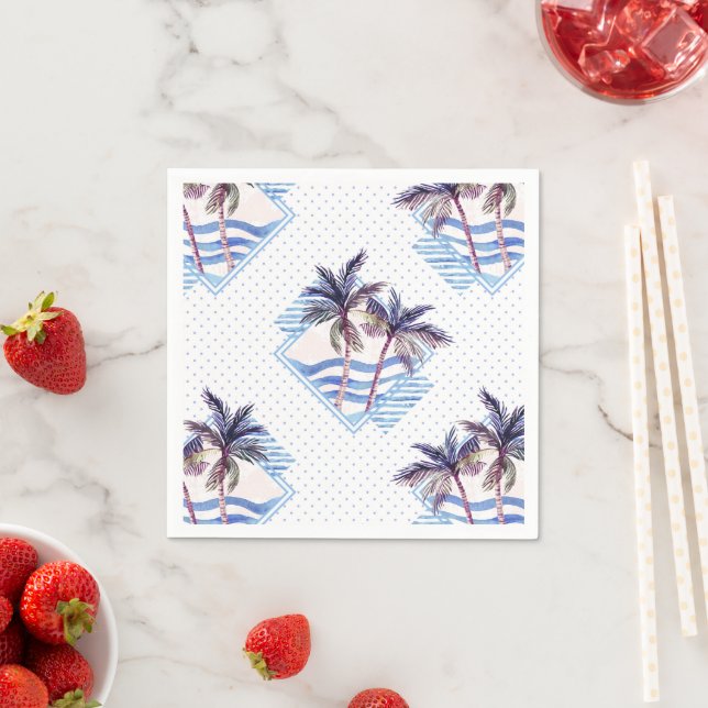Watercolor Purple Geometric Palm Tree Pattern Napkin (Insitu)