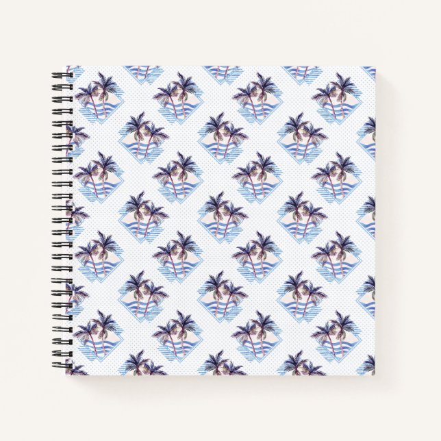 Watercolor Purple Geometric Palm Tree Pattern Notebook (Front)