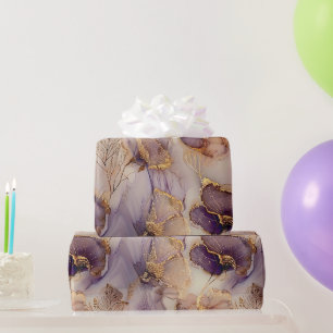 Watercolor Purple Gold Floral Botanical Wrapping Paper