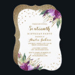 Watercolor Purple Gold Flower 16th Birthday Party Invitation<br><div class="desc">More Pretty Floral Birthday Party Invitations in the Little Bayleigh Store!</div>