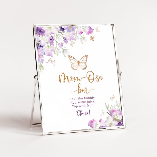 Watercolor purple gold  foil butterfly Mom-osa bar Poster (Creator Uploaded)