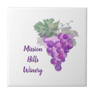 Watercolor Purple Grape Cluster Custom Winery Tile