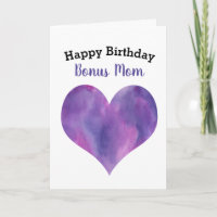 Watercolor Purple Heart Happy Birthday Bonus Mum