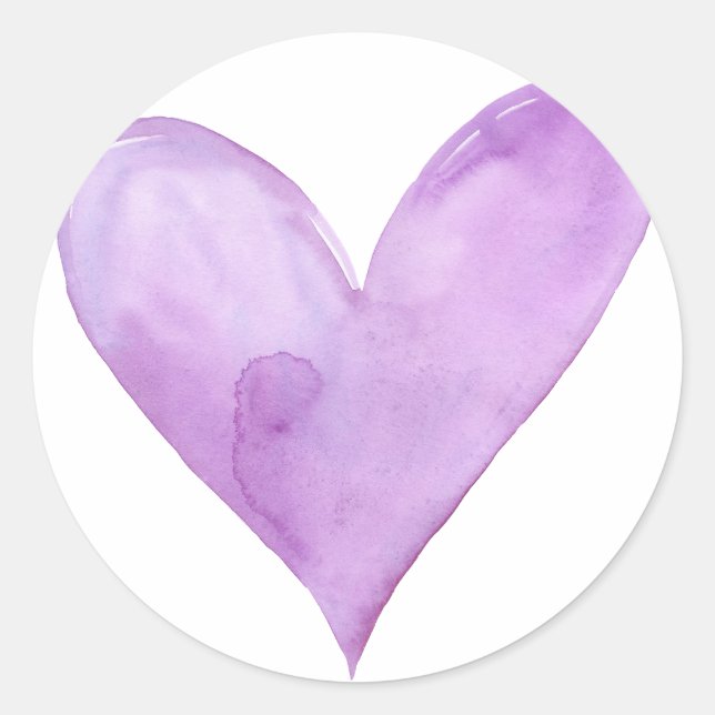 Watercolor Purple Heart, valentine heart Classic Round Sticker (Front)