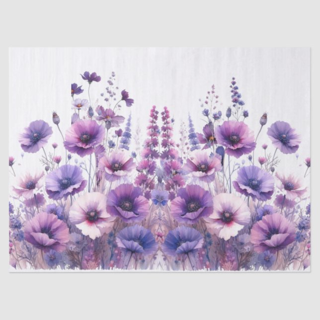 Watercolor Purple Hibiscus Floral Tissue Paper (Front)