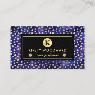 Watercolor Purple Ink Pattern with Gold Polka Dot Business Card