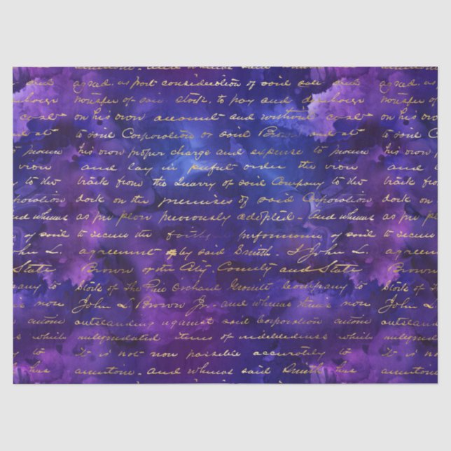 Watercolor Purple Ink Pattern with Gold script Tissue Paper (Front)