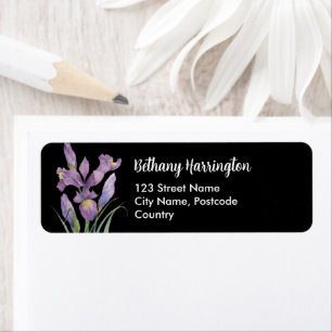 Watercolor Purple Iris Black White Polka Dots