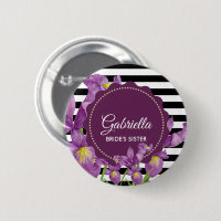 Watercolor Purple Iris Black White Stripes Pattern