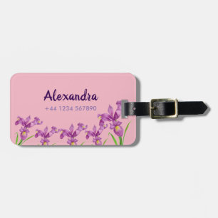 Watercolor Purple Iris Botanical Floral Art Luggage Tag