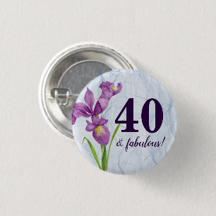 Watercolor Purple Iris Botanical Floral Organza 3 Cm Round Badge