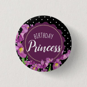 Watercolor Purple Iris Botanical Floral Polka Dots 3 Cm Round Badge