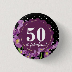 Watercolor Purple Iris Botanical Floral Polka Dots 3 Cm Round Badge