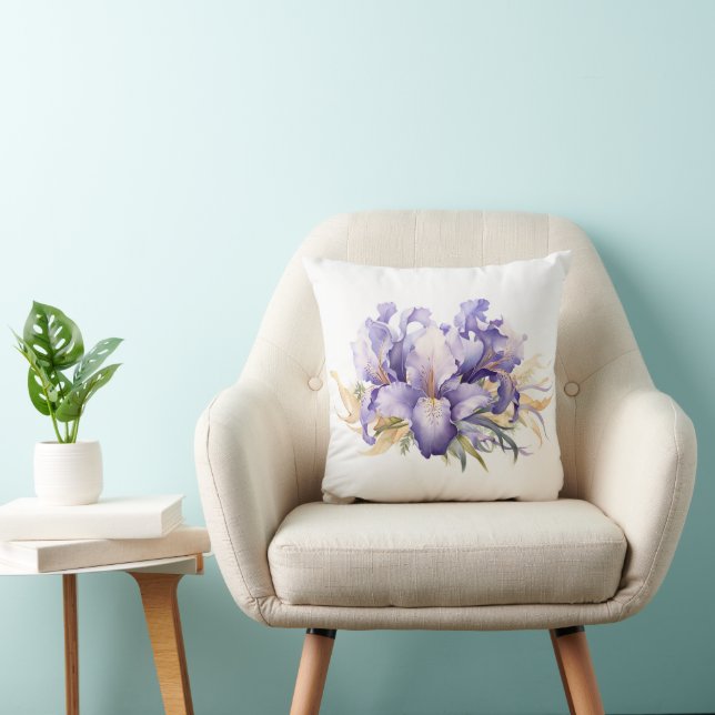 Watercolor Purple Iris Bouquet  Cushion (Chair)