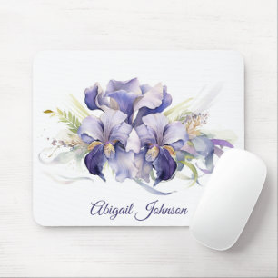 Watercolor Purple Iris Bouquet Mouse Pad