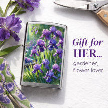 Watercolor Purple Iris Garden Zippo Lighter