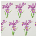 Watercolor Purple Irises Botanical Illustration Fabric