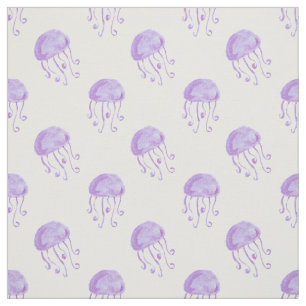 watercolor purple jellyfish beach design fabric