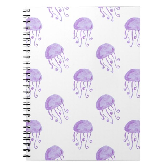 watercolor purple jellyfish beach design notebook (Front)