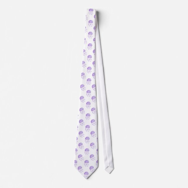 watercolor purple jellyfish beach design tie (Front)