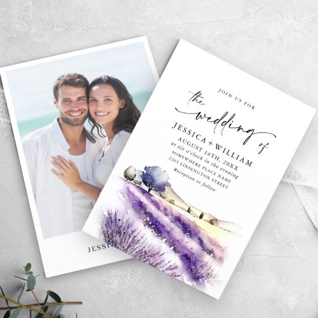 Watercolor Purple Lavender Field Wedding Photo Invitation (Creator Uploaded)